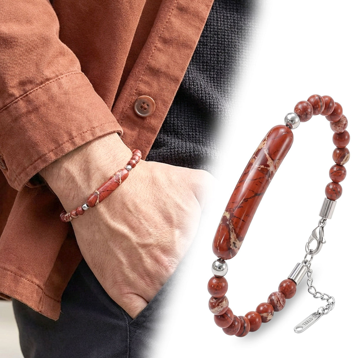 Niki Leather Kırmızı Jasper Doğaltaş Çelik Halat Ve Çelik Klipsli Bileklik 40132B19D5