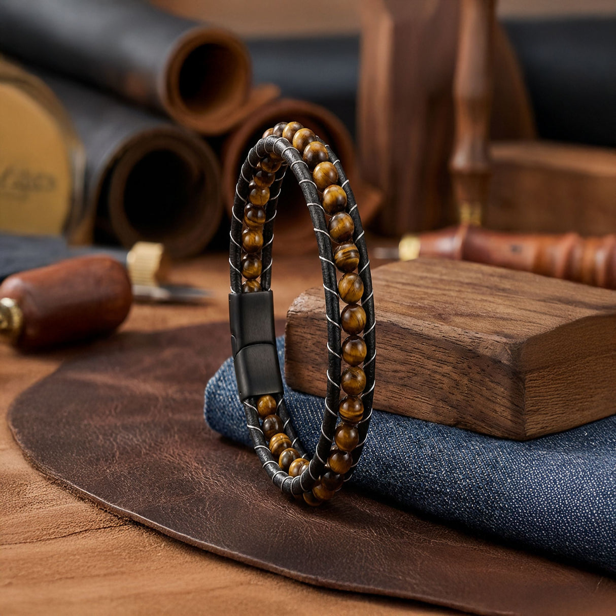 Niki Leather 6Mm Kaplangözü Deri Kordon Ve Çelik Bileklik 38932B2D6M16