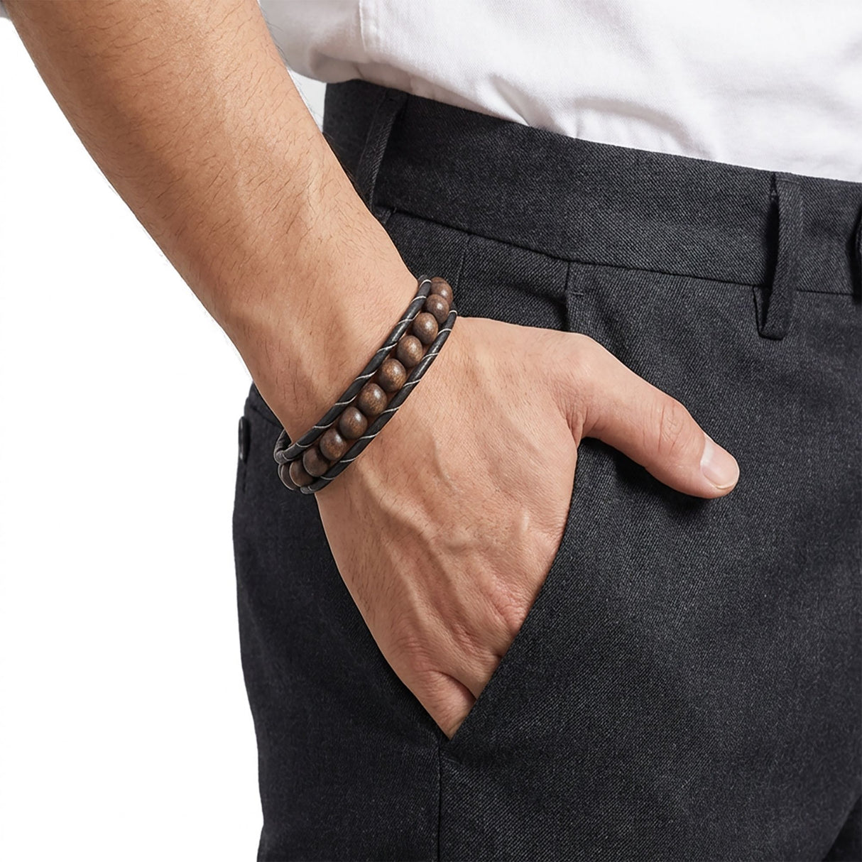 Niki Leather Ceviz Ağacı Deri Bileklik 40132B2D8M29
