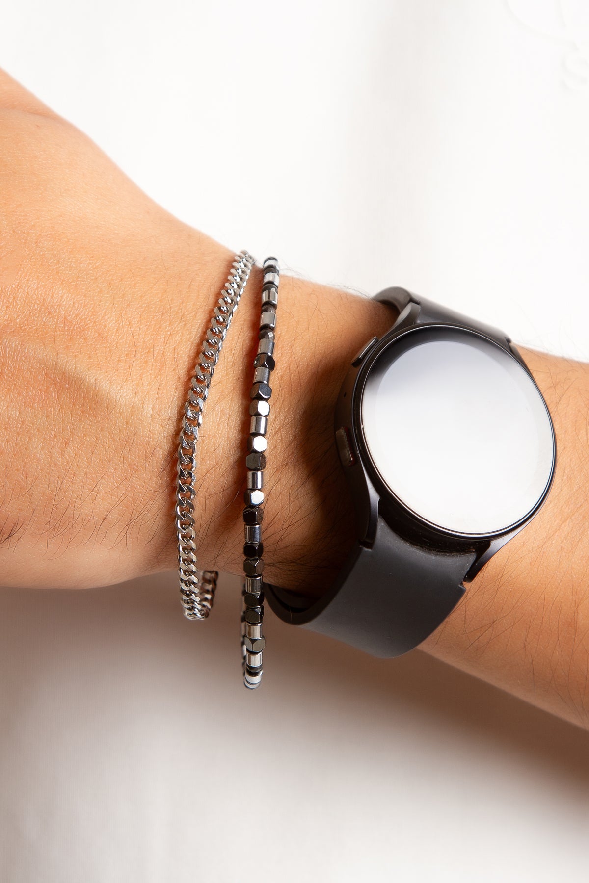 Olio Hematit Detaylı ve İnce Çelik Bileklik 2'li Set