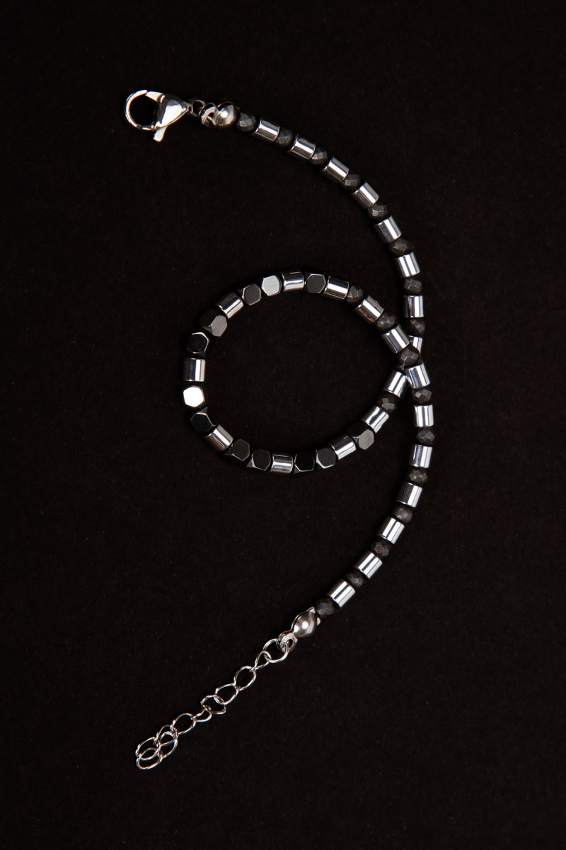 Olio Hematit Detaylı ve İnce Çelik Bileklik 2'li Set