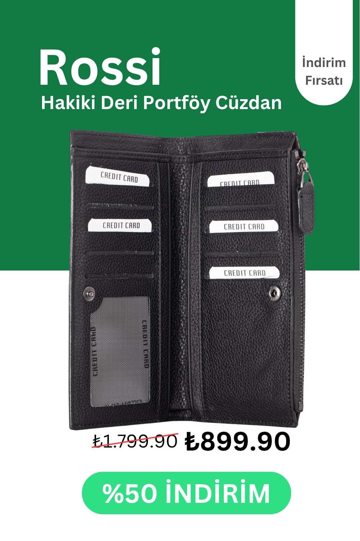 Niki Leather Rossi Vintage Deri Fermuarlı Unisex Kartlık Portföy