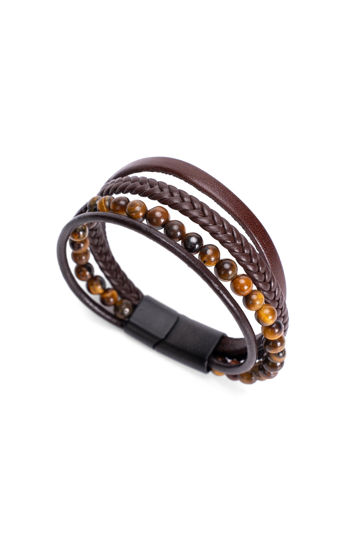 Riga Kaplan Gözü Doğaltaşlı Deri Bileklik