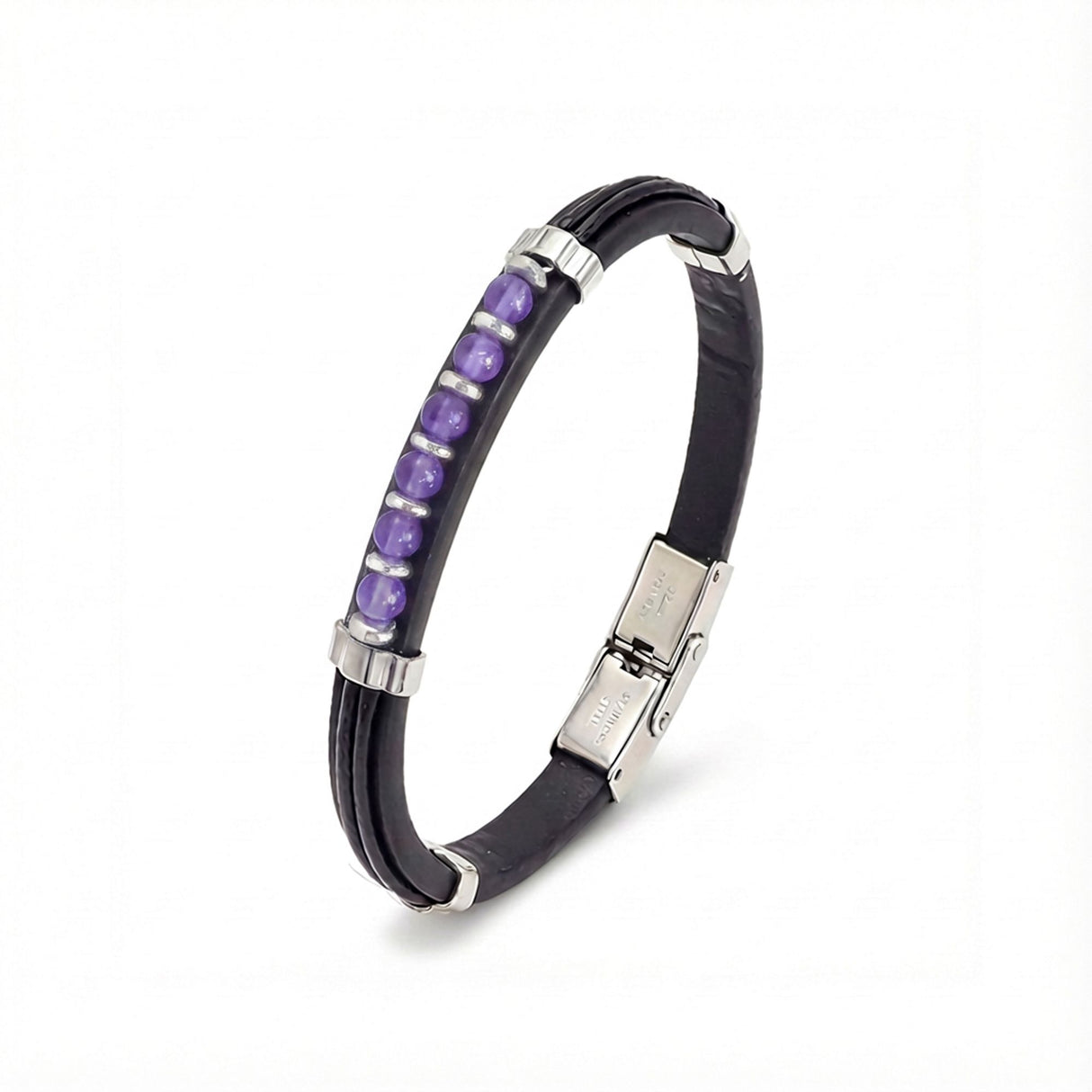 Niki Leather Ametist Taşlı Deri Bileklik 38931G6D3M