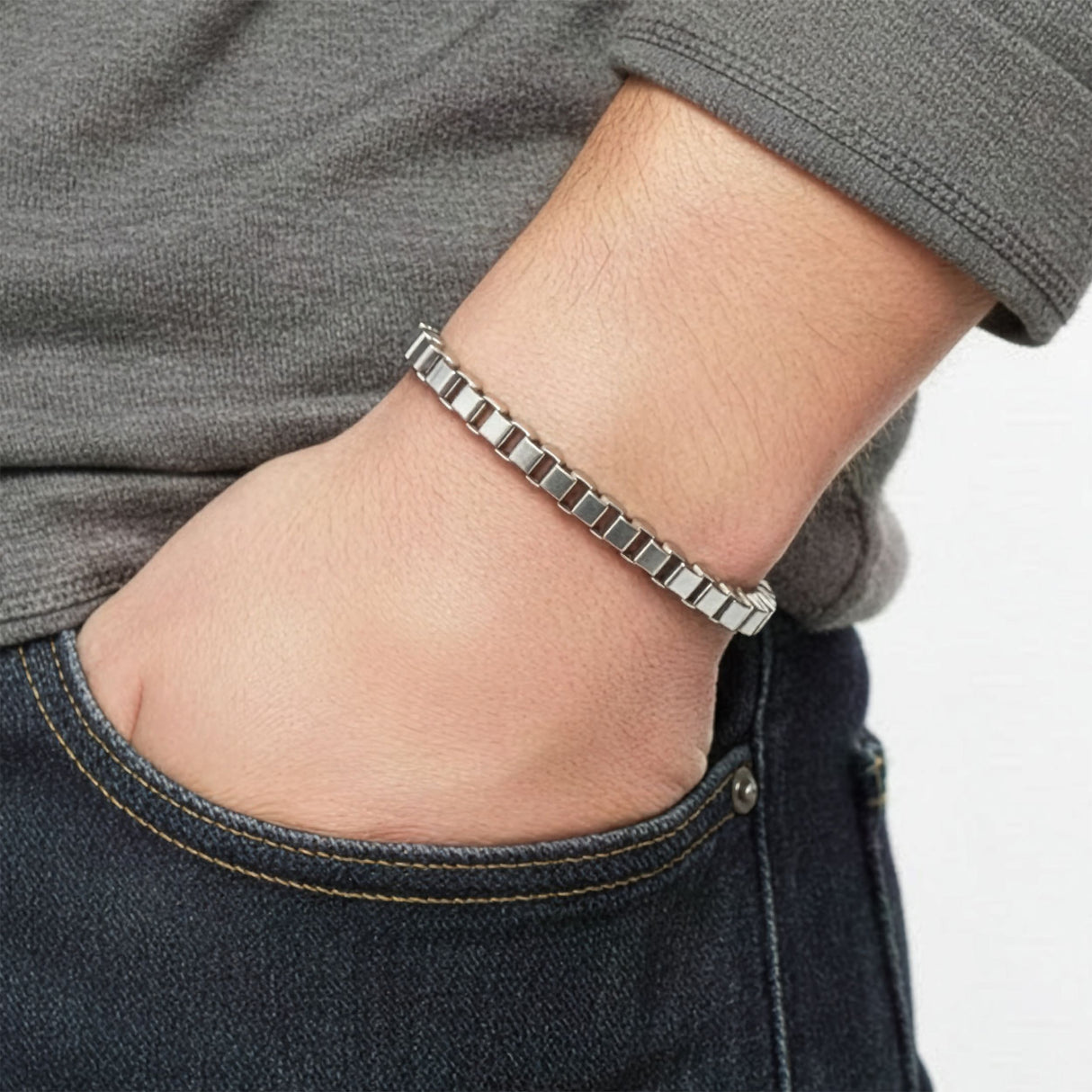 Niki Leather Arnavut Çelik Zincir Bileklik 6mm Köşeli 3893CZB2D5