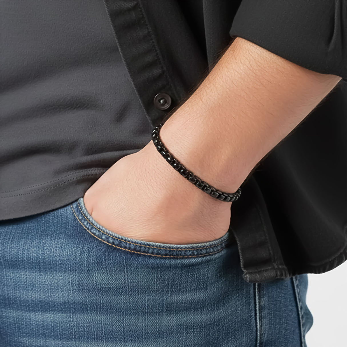 Niki Leather Arnavut Çelik Zincir Bileklik 6mm Yuvarlak 4013CZB2D6