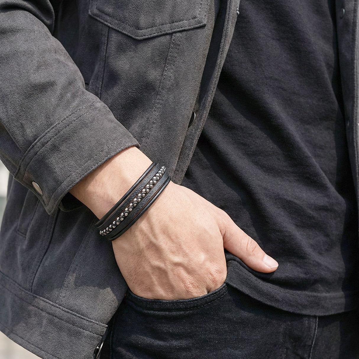 Niki Leather Beyaz Hematit Ve Çoklu Deri Bileklik 38934B3D1