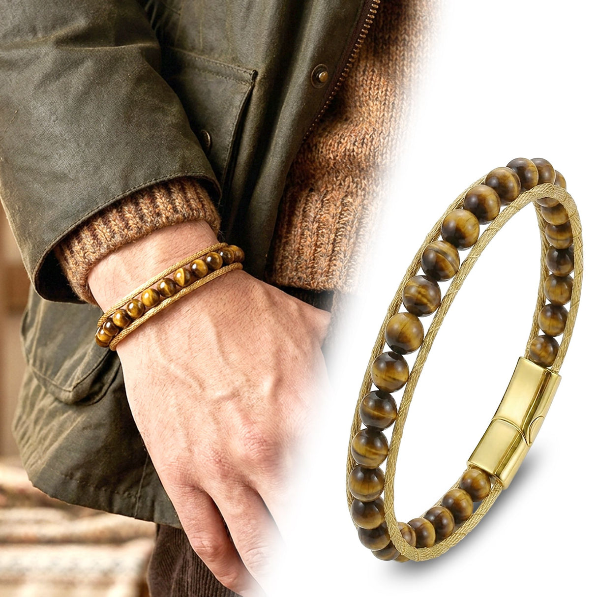 Niki Leather Çelik Halat Ve Titanyum Kilitli Kaplangözü Bileklik 40132B2DH11