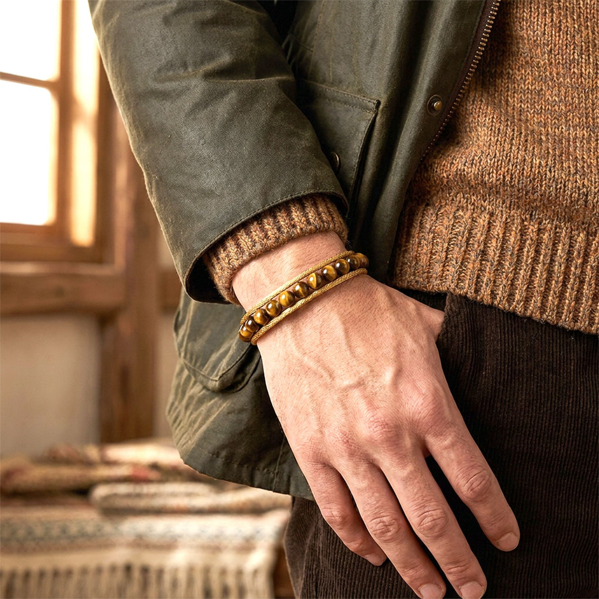 Niki Leather Çelik Halat Ve Titanyum Kilitli Kaplangözü Bileklik 40132B2DH11