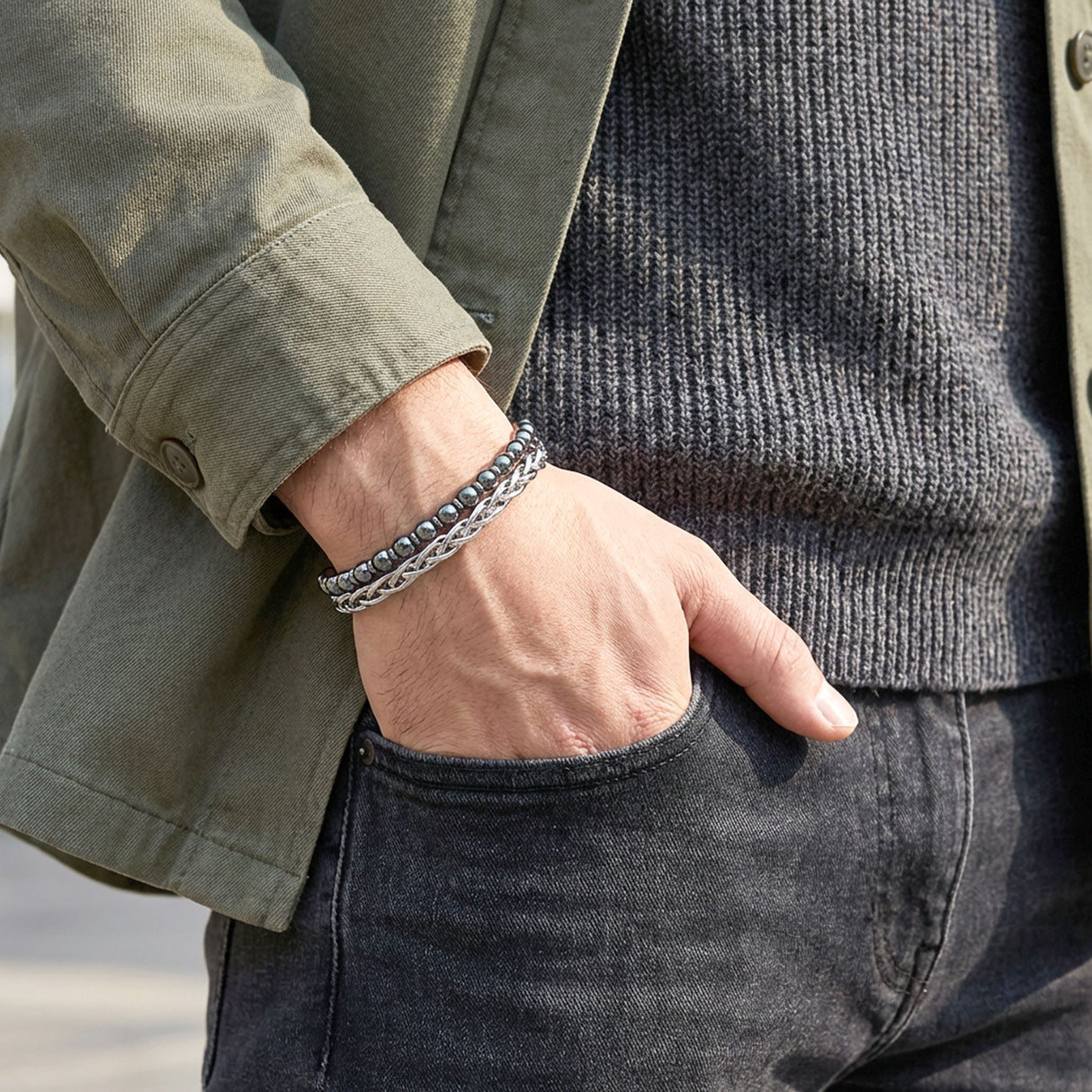 Niki Leather Çelik Zincirli Hematit Ve Silver Hematit Bileklik 38932B21D9