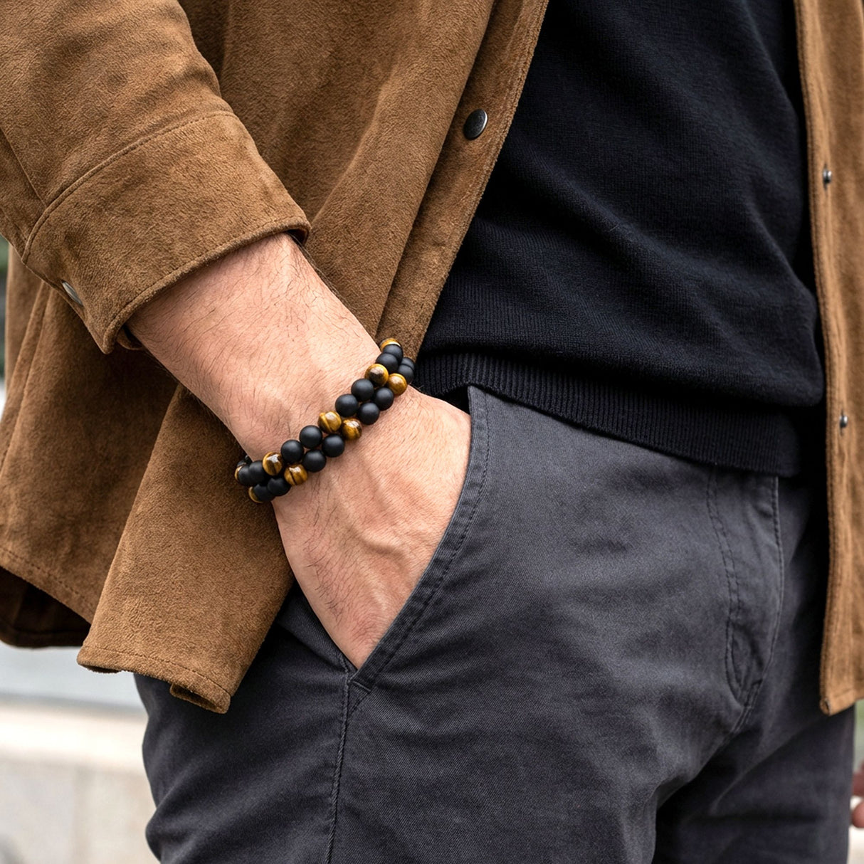 Niki Leather Çift Oniks Ve Kaplangözü Çelik Bileklik 38932B20D4