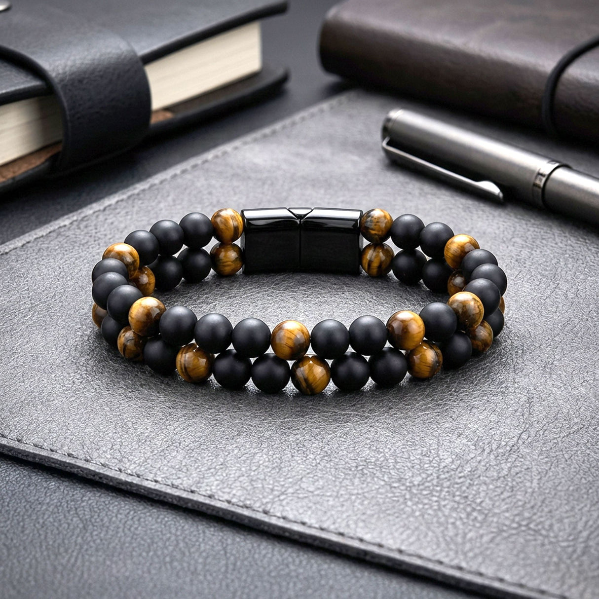 Niki Leather Çift Oniks Ve Kaplangözü Çelik Bileklik 38932B20D4