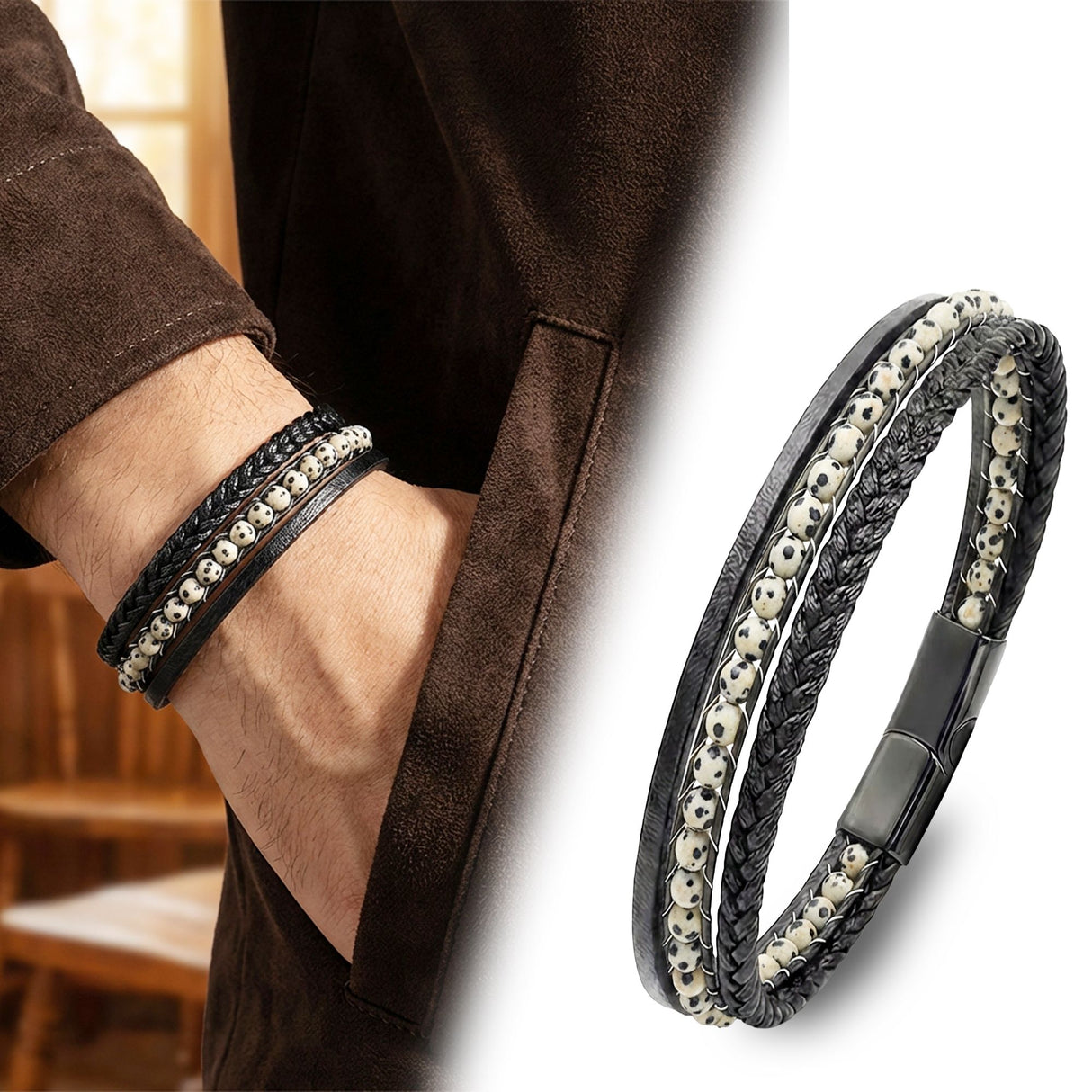 Niki Leather Dalmaçya Doğaltaş Ve Deri Bileklik 38932B9D19