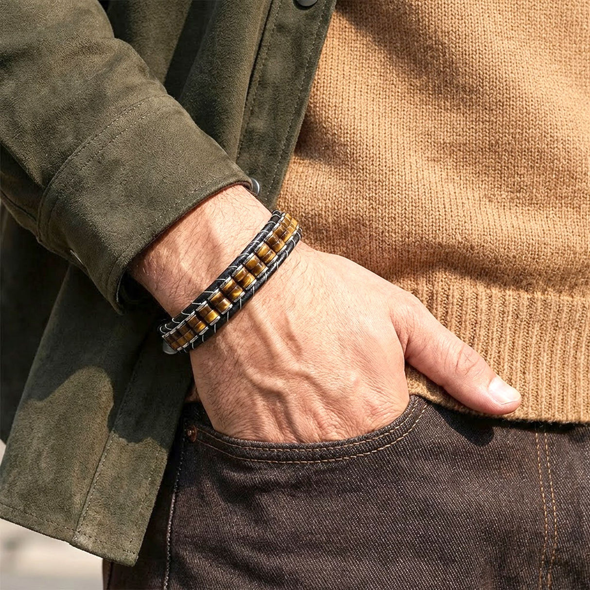 Niki Leather Kaplan Gözü & Hematit Çelik Örgülü Deri Bileklik 38932B22D1