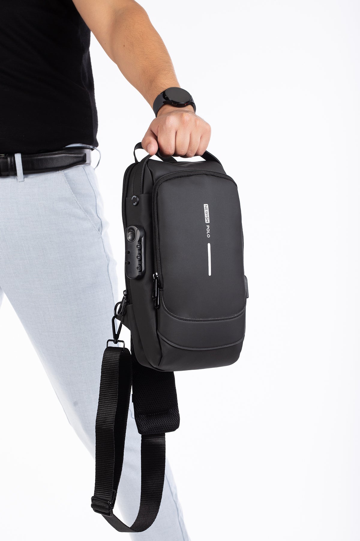 Unisex Kilitli Ayarlanabilir Çapraz Askılı Göğüs Omuz ve Sırt Çantası