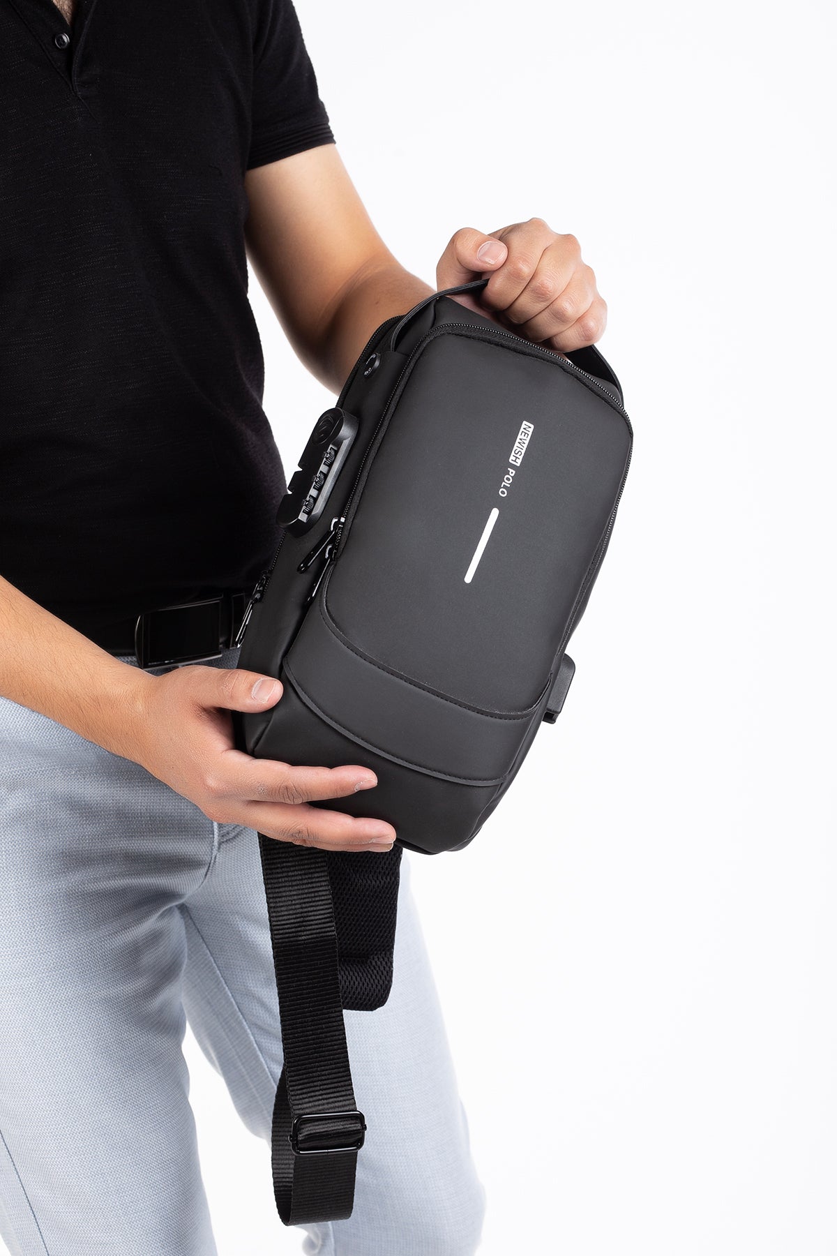 Unisex Kilitli Ayarlanabilir Çapraz Askılı Göğüs Omuz ve Sırt Çantası