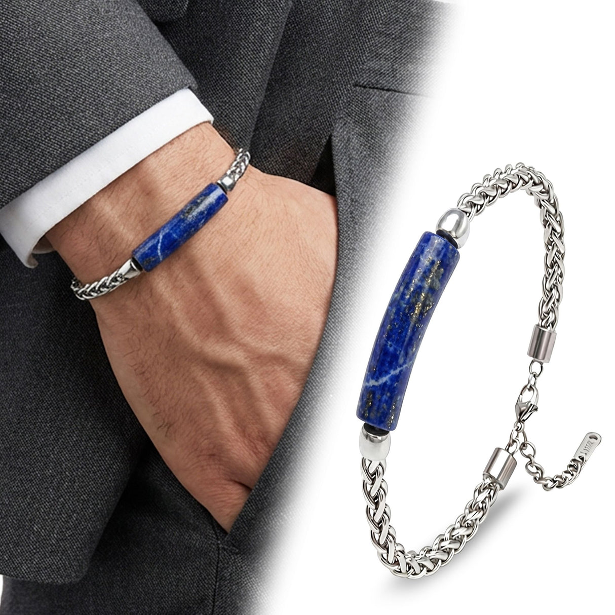 Niki Leather Lapis Doğal Taşlı Ve Ayarlanabilir Çelik Zincir Bileklik 40132B15D5