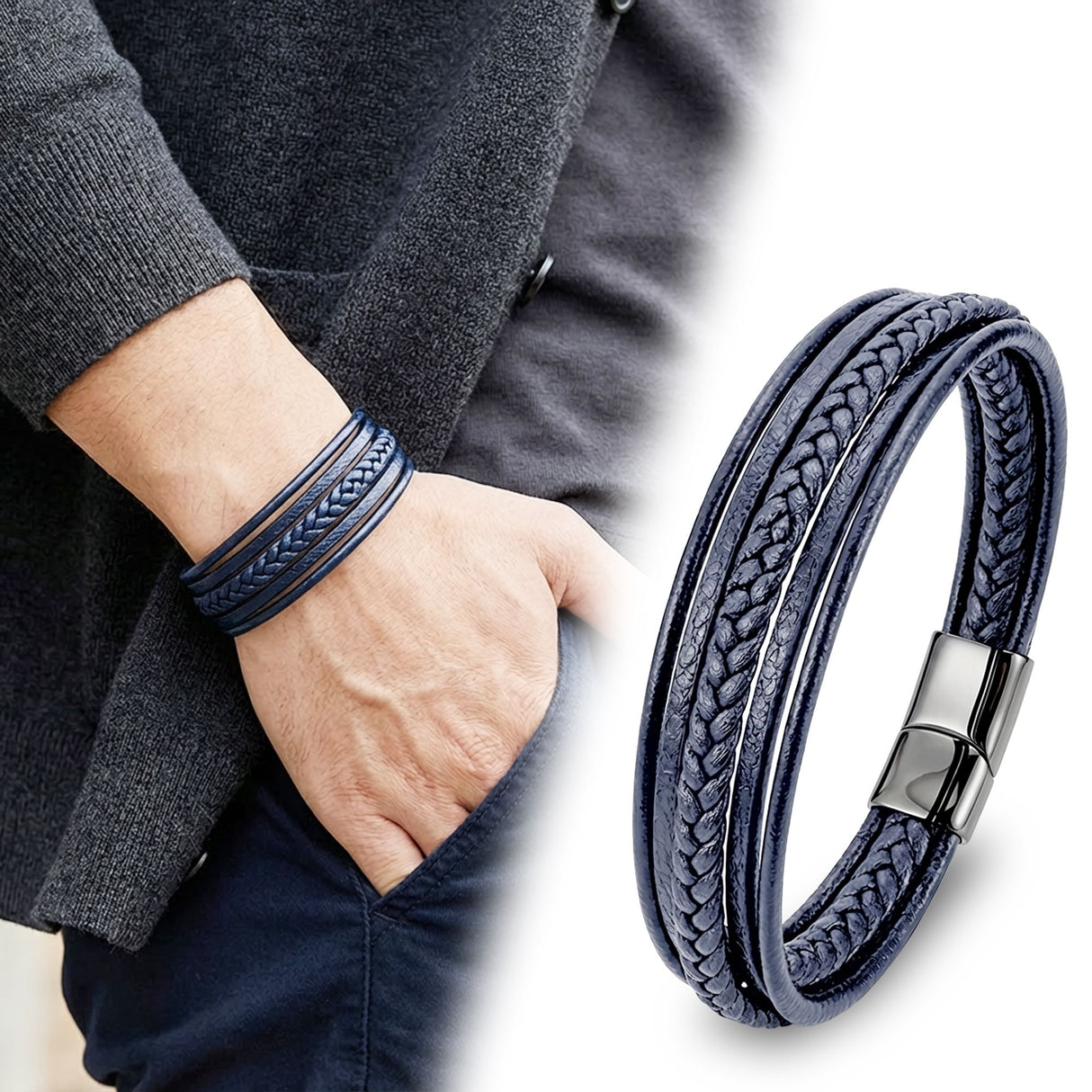 Niki Leather Mavi Çoklu Deri Bileklik 38933B1D2