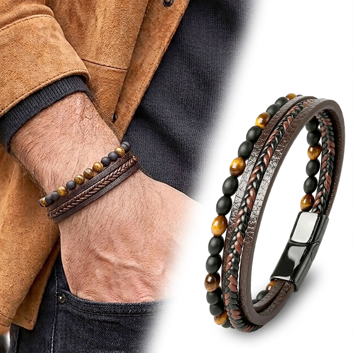Niki Leather Oniks & Kaplangözü Çoklu Bileklik 40132B7D16