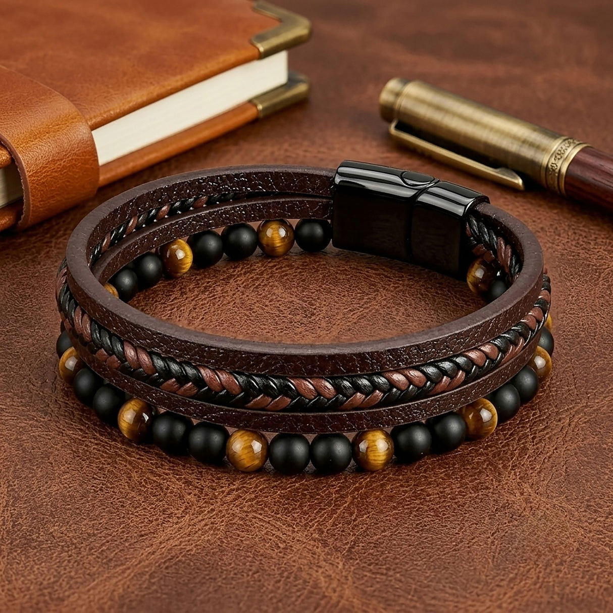 Niki Leather Oniks & Kaplangözü Çoklu Bileklik 40132B7D16