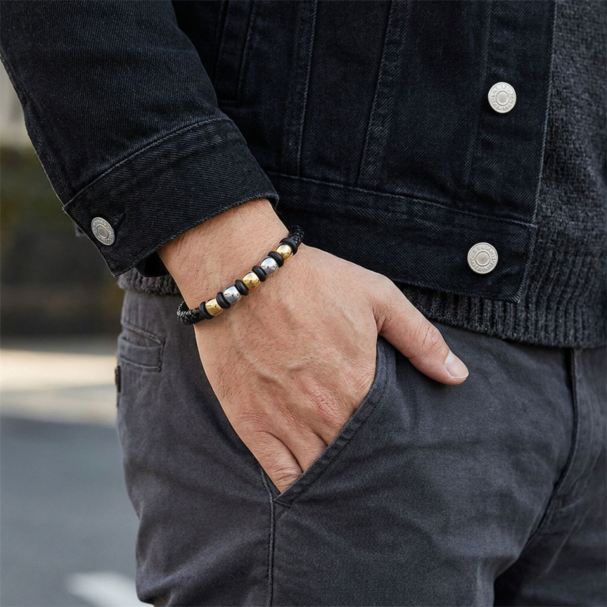 Niki Leather Orijinal Deri ve 316L Gold Çelik Erkek Bileklik 40134B21D2