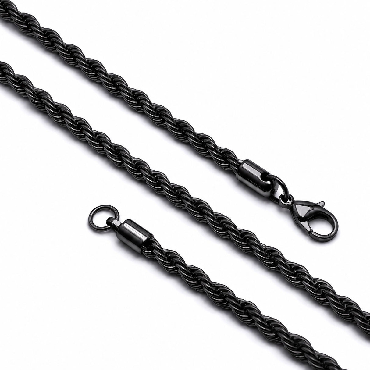 Niki Leather Rope Halat Siyah Erkek Çelik Kolye 6mm 55cm 4013ECK024