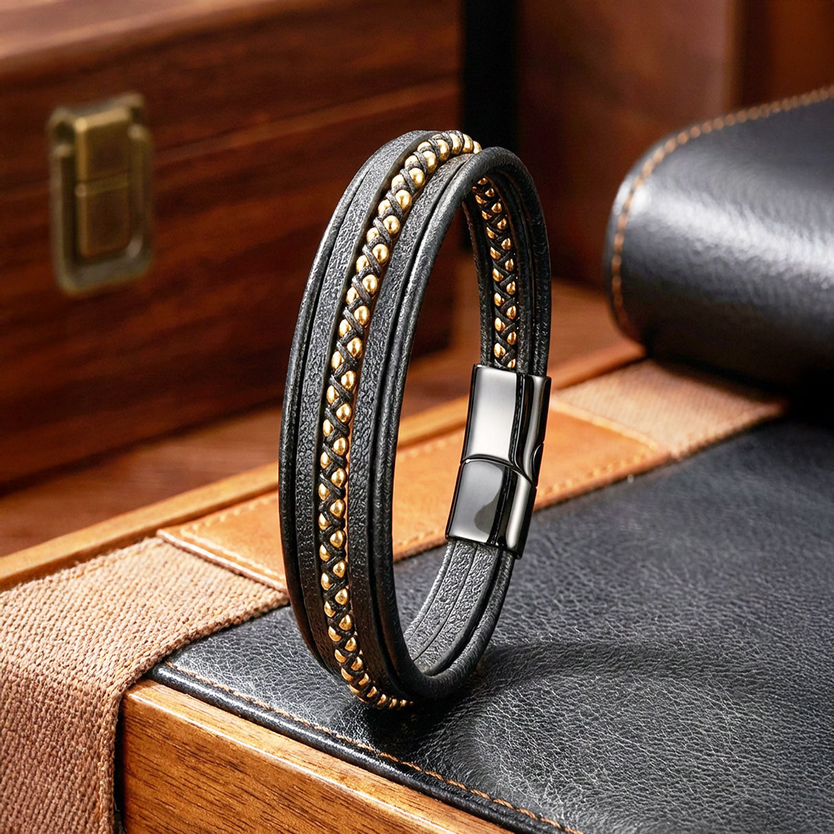 Niki Leather Sarı Hematit Ve Çoklu Deri Bileklik 38934B3D2