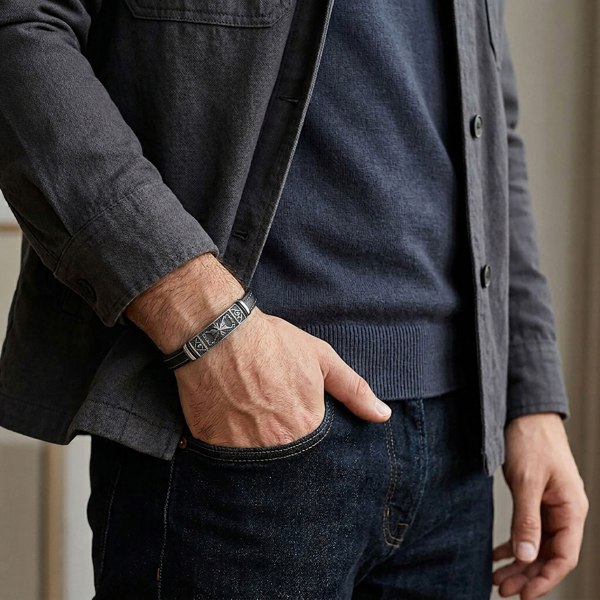 Niki Leather Şövalye Arması Motifli Çelik Kilitli Siyah Deri Erkek Bileklik 40131B8D3