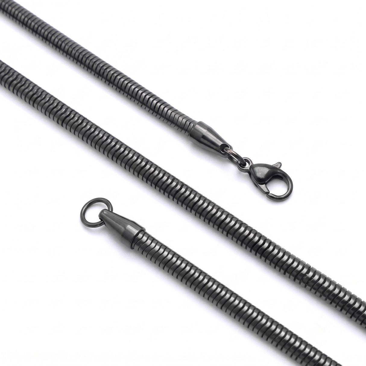 Niki Leather Spiral Zincir Erkek Çelik Kolye 5 mm 55 cm Siyah 4013ECK014