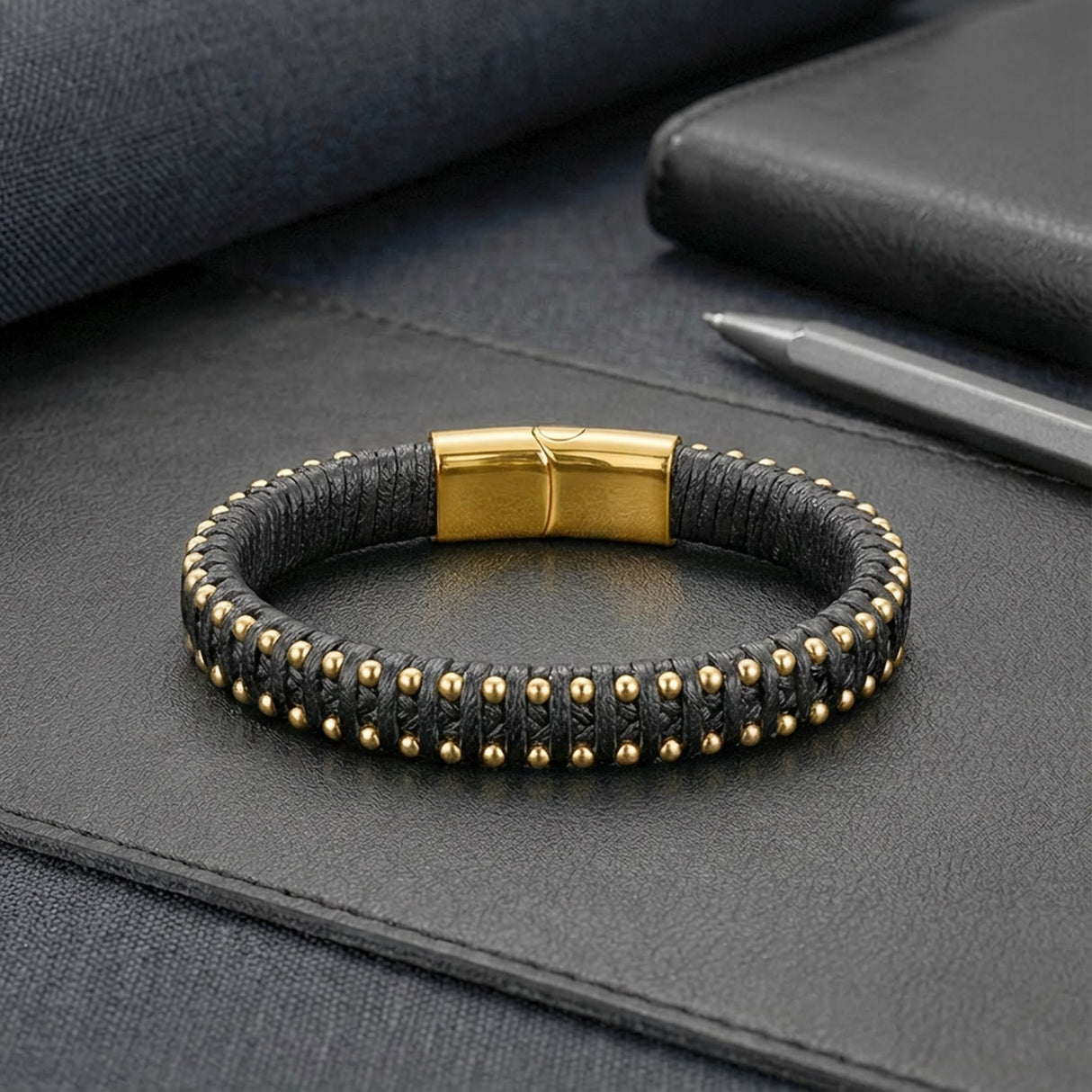 Niki Leather Syah Deri Ve Sarı Damla Çelik Zincirli Bileklik 40134B1D2-4