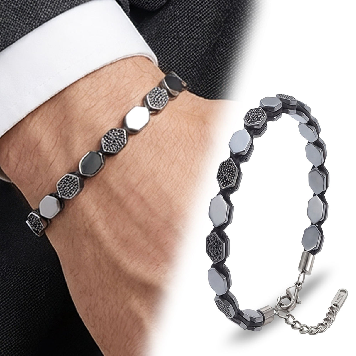 Niki Leather Zirkon Taşlı Ayarlanabilir Hematit Çelik Bileklik 38932B16D1