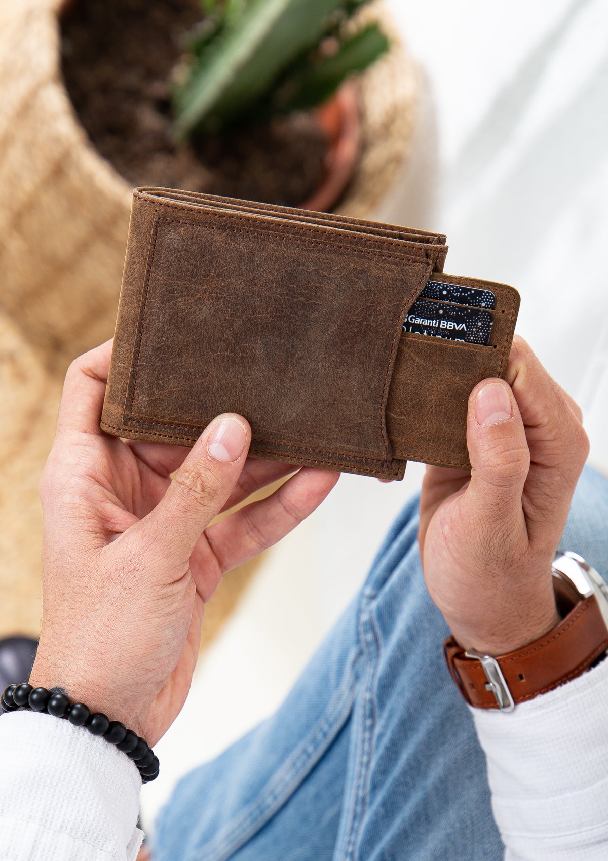 Kahverengi Erkek 10 kart bölmeli Hakiki Deri Cüzdan ve kartlık