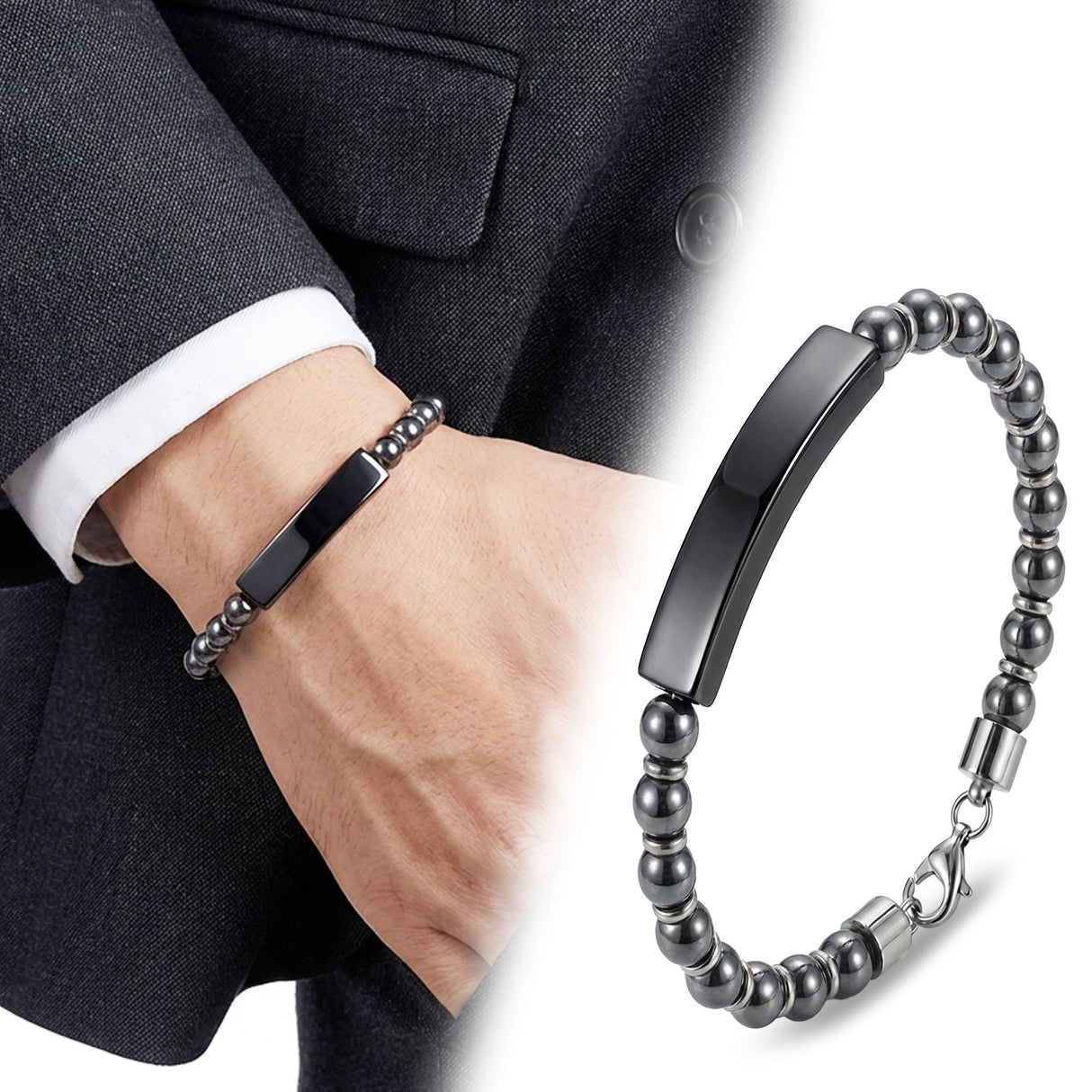 Niki Leather Hematit Siyah Ve Ayarlanabilir Çelik Zincir Bileklik 38932B29D8