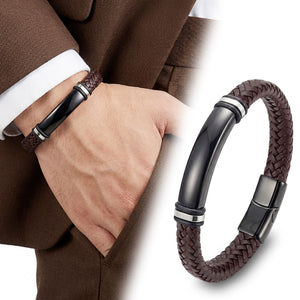 Niki Leather  Kahverengi Deri Ve Siyah Titanyum Kilit Bileklik 38933B15D11