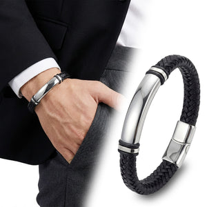 Niki Leather Siyah Deri Ve Beyaz Titanyum Kilit Bileklik 40133B15D3