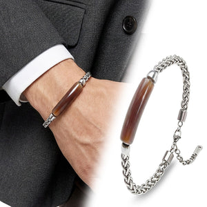 Niki Leather Kahve Akik Doğal Taşlı Ve Ayarlanabilir Çelik Zincir Bileklik 40132B15D10