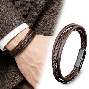 Niki Leather Kahverengi Deri Erkek Bileklik Çelik Manyetik Kilitli 38933B14D4