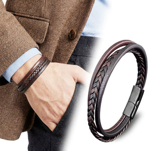Niki Leather Kahverengi Siyah Deri Erkek Bileklik –Çelik Manyetik Kilitli 38933B14D2