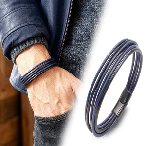 Niki Leather Lacivert Siyah Çoklu Deri Ve Titianyum Kilitli Çelik Bileklik 38933B13D4