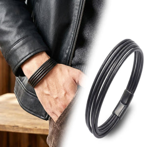 Niki Leather Siyah Çoklu Deri Ve Titianyum Kilitli Çelik Bileklik 38933B13D2