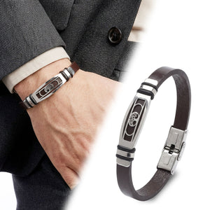 Niki Leather Hayat Ağacı Motifli Ayarlanabilir Kordonlu Erkek Deri Ve Çelik Bileklik 40134B23DD2