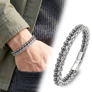 Niki Leather Çelik Zincirli Hematit Ve Silver Hematit Bileklik 38932B21D9