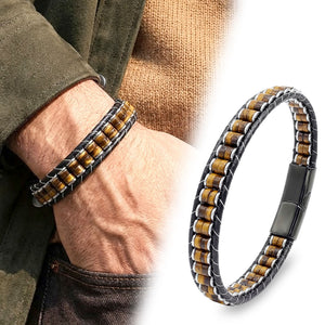 Niki Leather Kaplan Gözü & Hematit Çelik Örgülü Deri Bileklik 38932B22D1