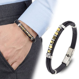 Niki Leather Sarı Renk Hematit Taşlı Deri Bileklik 40131G6D2M