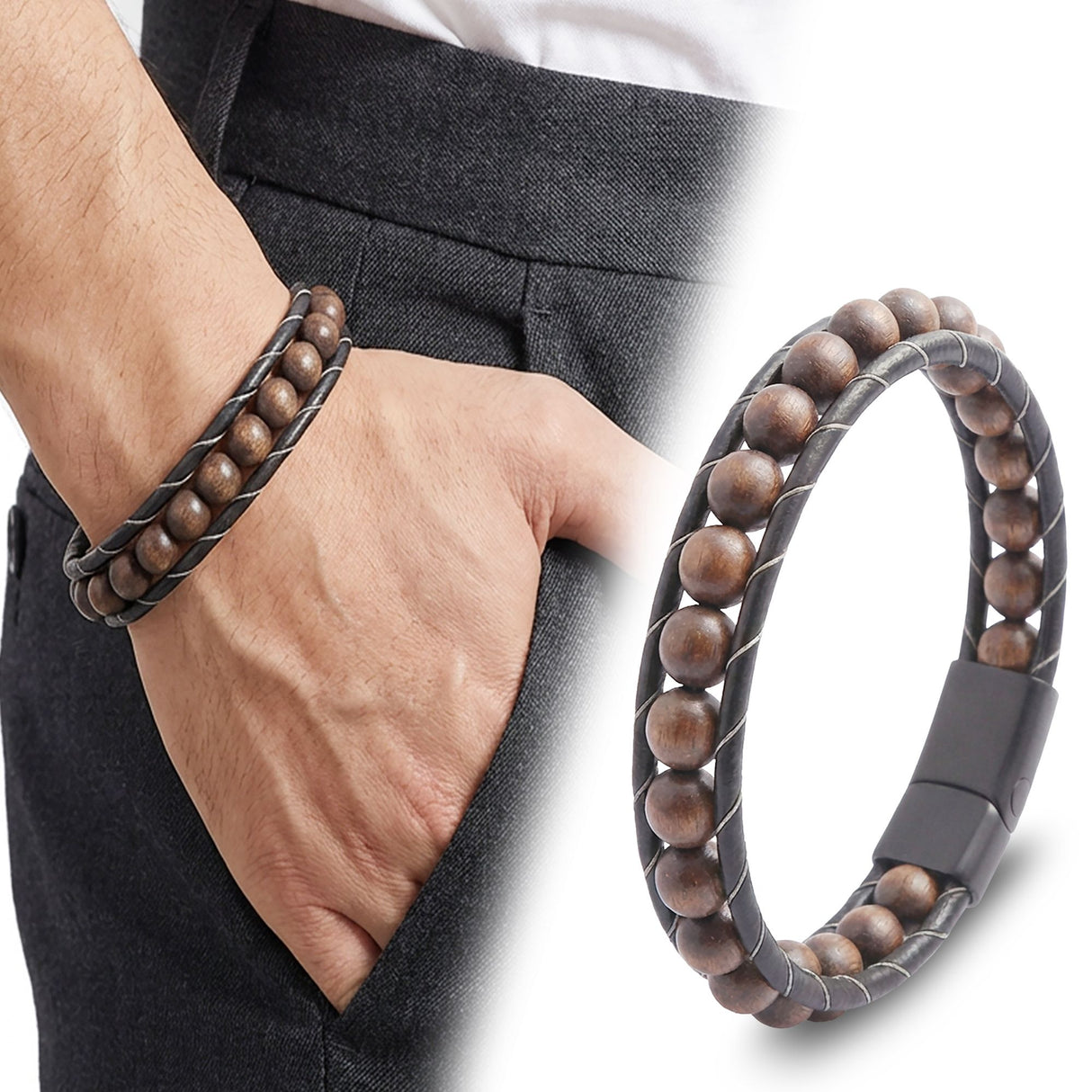 Niki Leather Ceviz Ağacı Deri Bileklik 40132B2D8M29