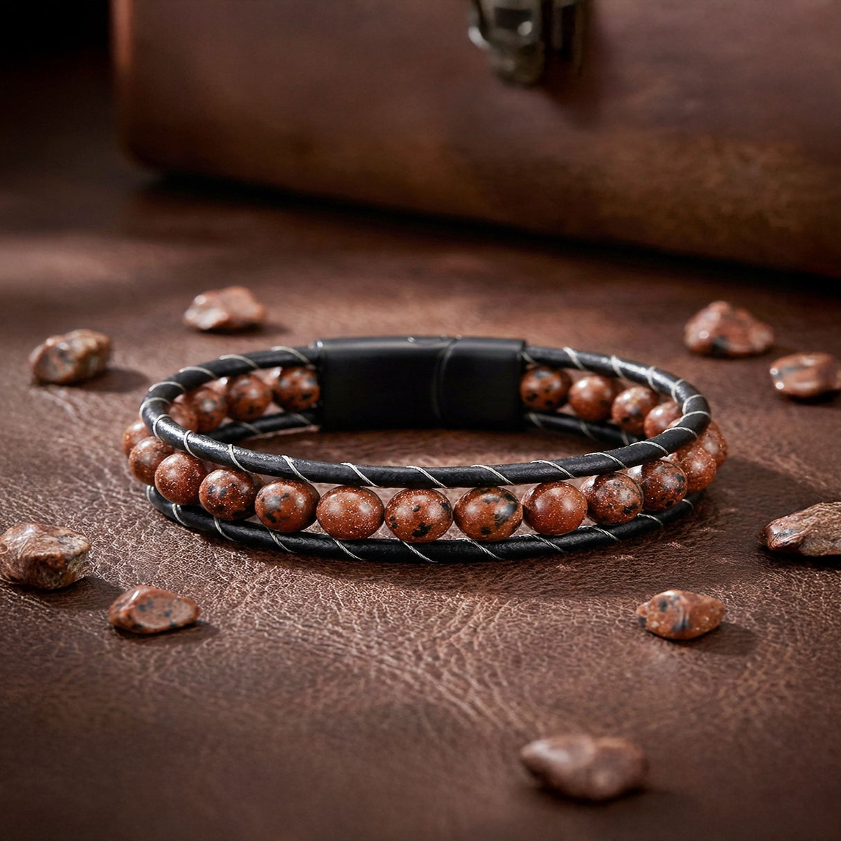 Niki Leather Doğaltaş Deri Bileklik 40132B2D8M9