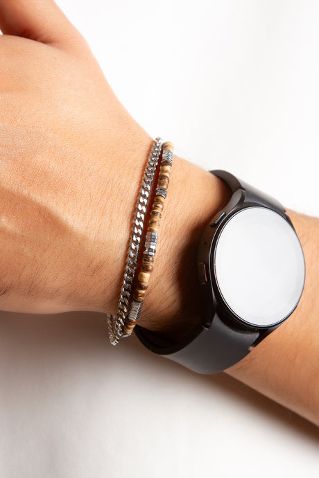 Jun Hematit Detaylı ve İnce Çelik Bileklik 2'li Set