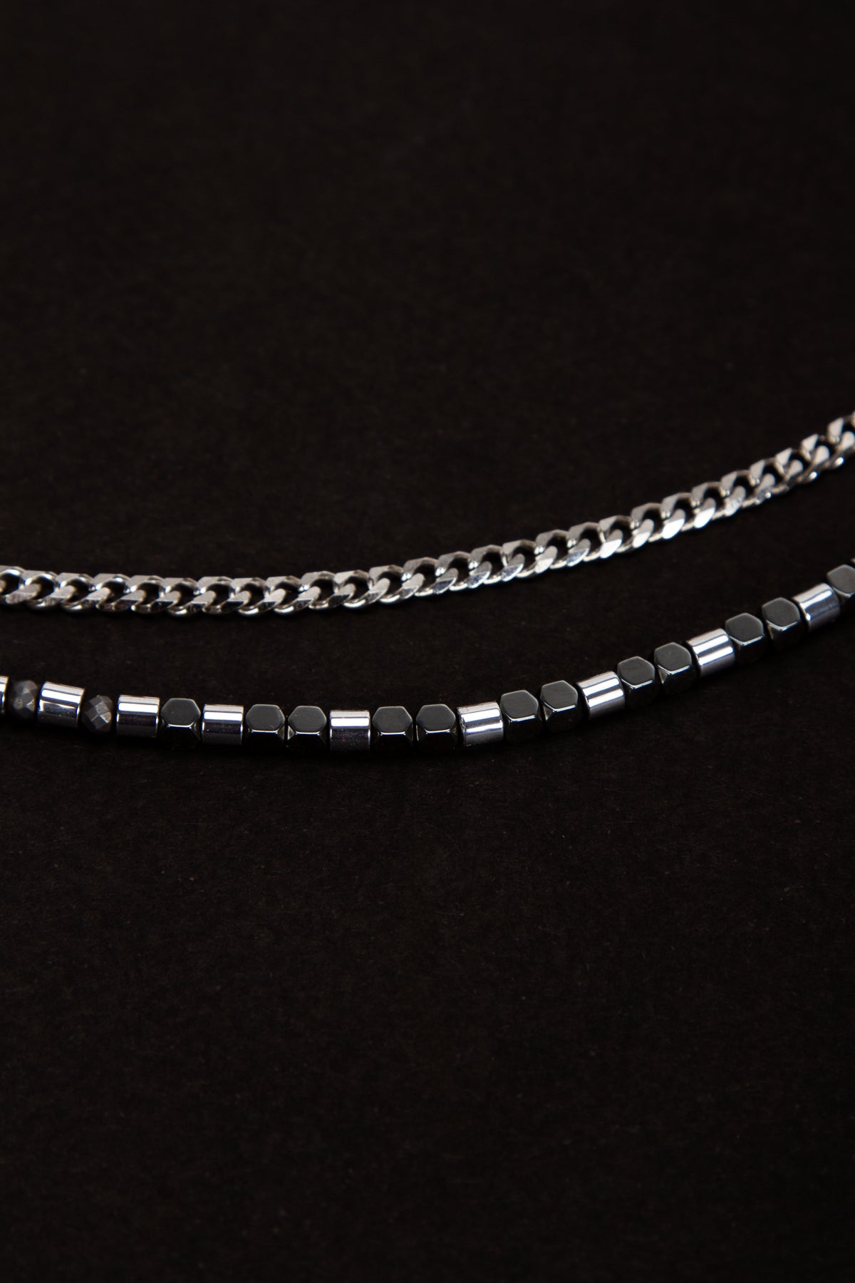 Olio Hematit Detaylı ve İnce Çelik Bileklik 2'li Set