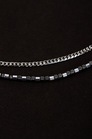 Olio Hematit Detaylı ve İnce Çelik Bileklik 2'li Set