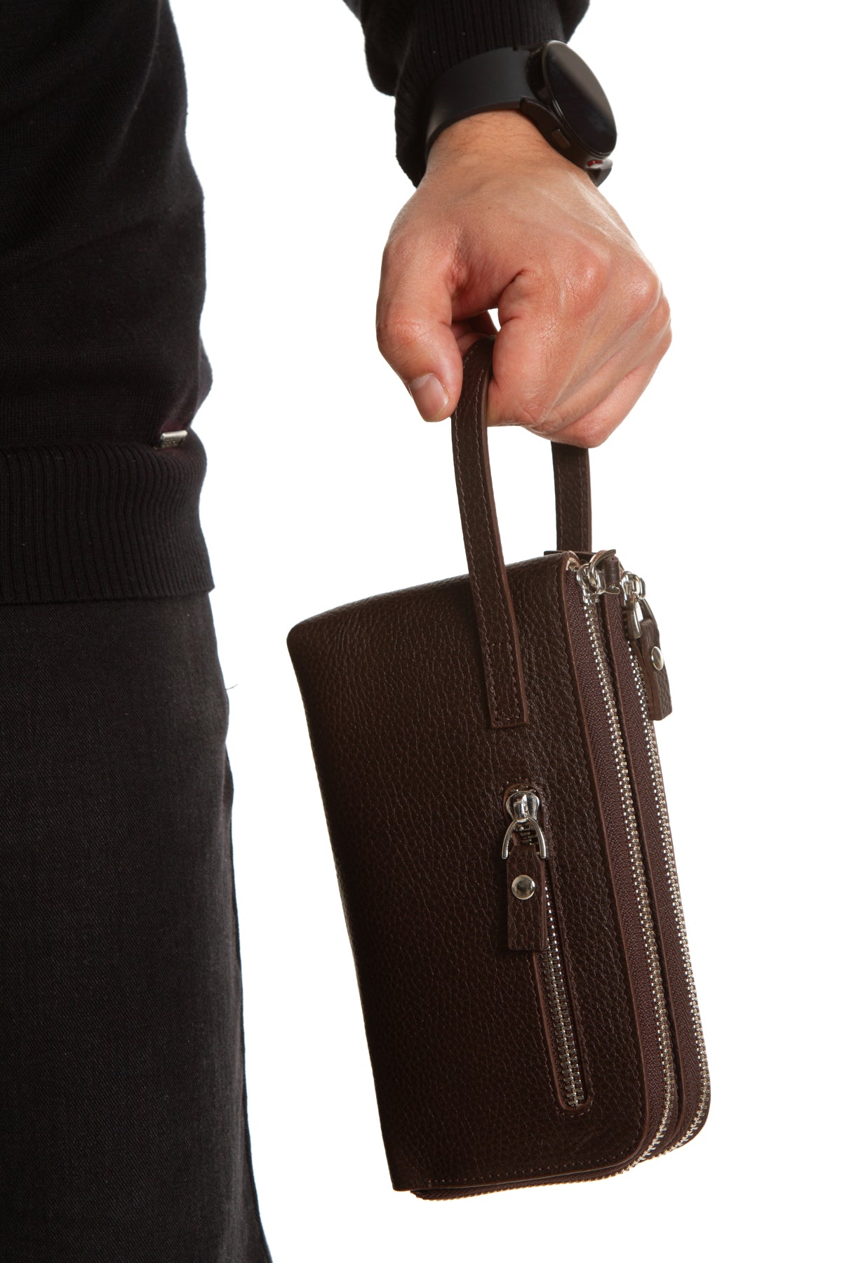 Porto 9519 Hakiki Deri Fermuarlı 2'li Portföy El Çantası